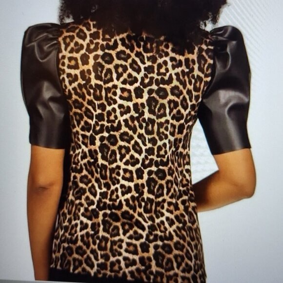 Michael Michael Kors Nubian Leather Cheetah Print Pullover Top size Small - Picture 3 of 10
